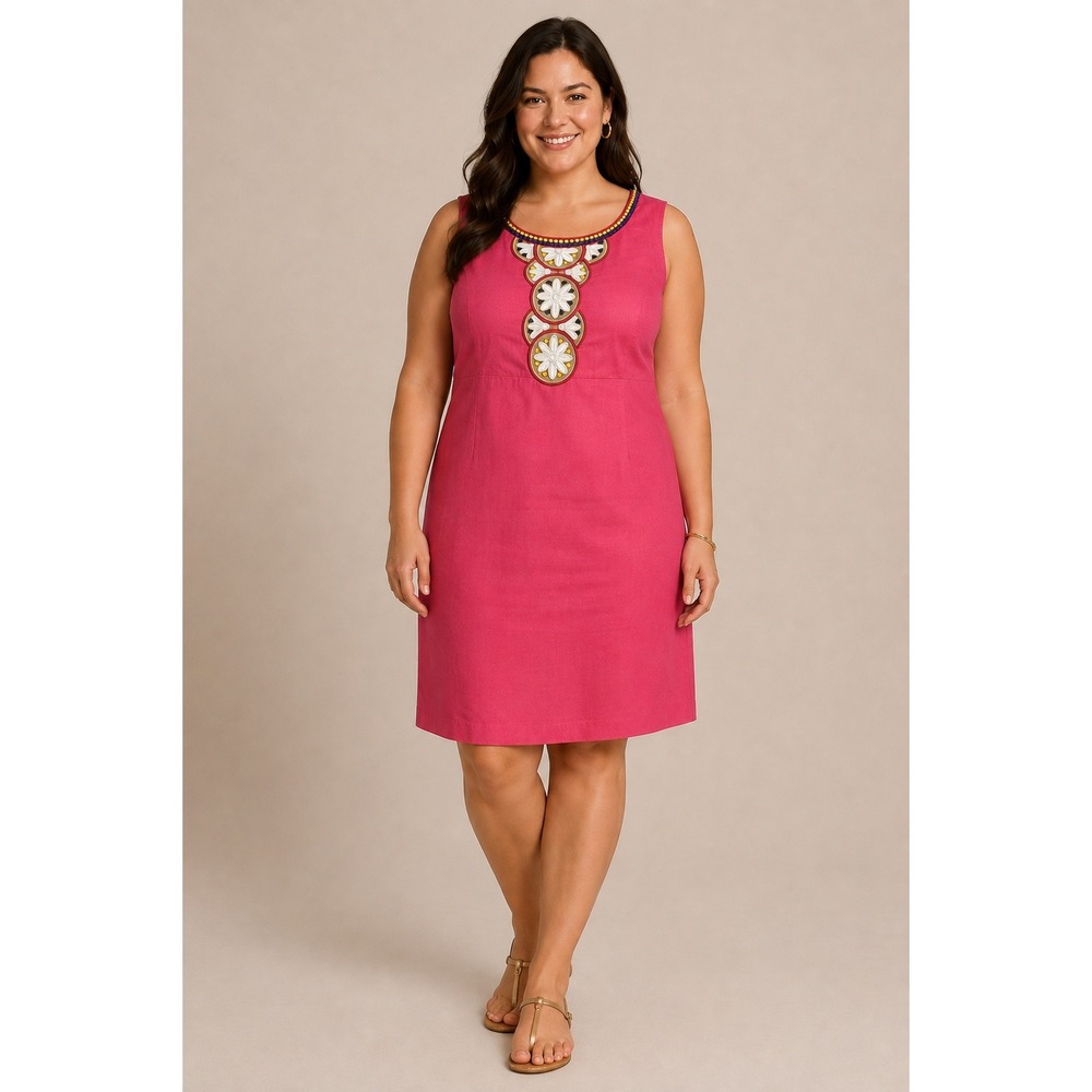 Boden Shift Dress 16R Pink Beaded Embellished Embroidered Sleeveless Cotton